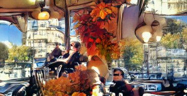 A GAN AI image Sitting having a coffee at a Parisian cafe on a sunny Autumn day