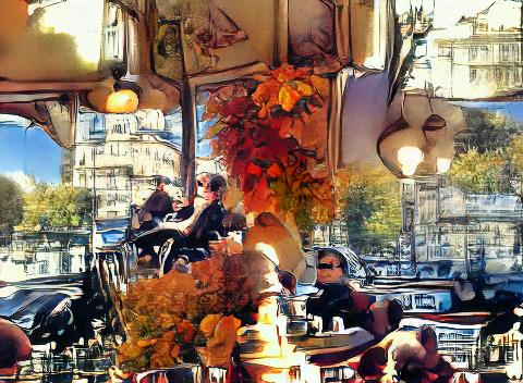 A GAN AI image Sitting having a coffee at a Parisian cafe on a sunny Autumn day