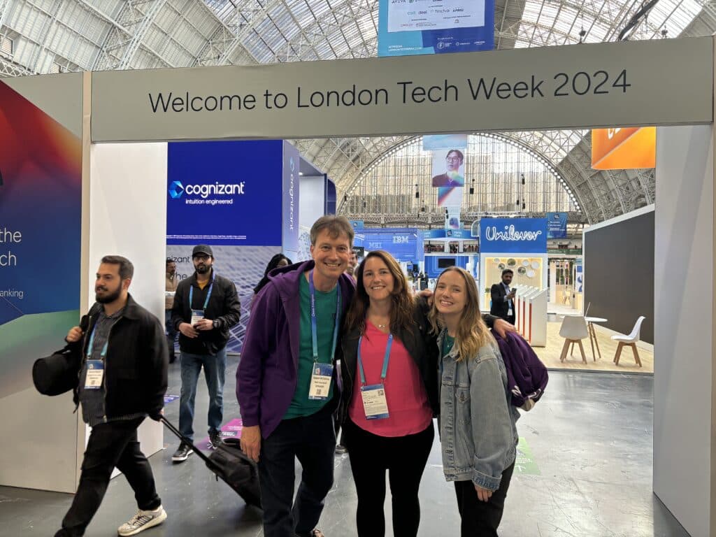 Robert, Niki, and Alley from Tech Cornwall under the London Tech Week 2024 banner.