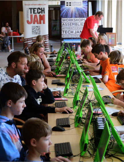 Children learning at a Tech Cornwall Tech Jam.