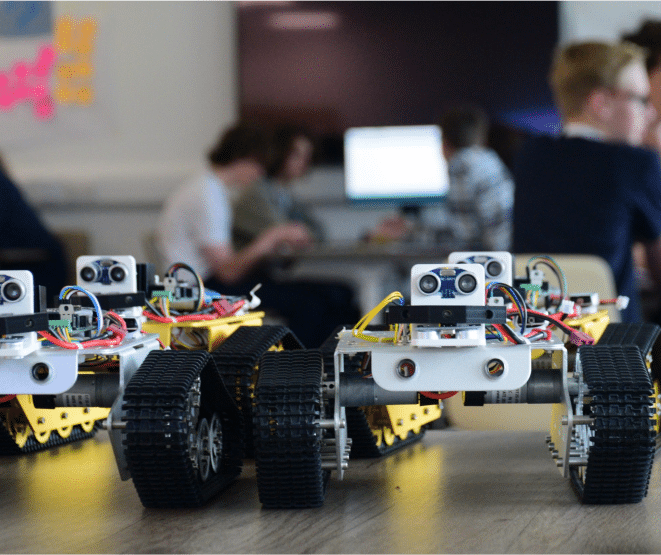 Two mars rover robots from Tech Cornwall Mission to Mars.